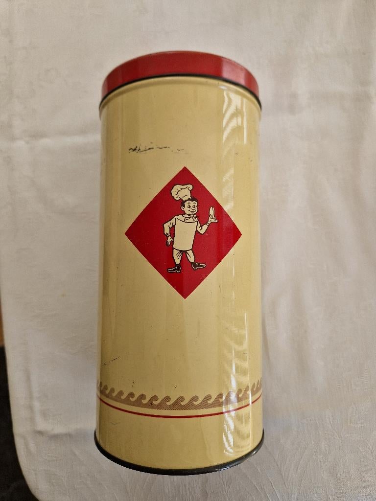vintage bolletje beschuit blik creme + rood, Ophalen of Verzenden, Gebruikt, Beschuit, Bolletje
