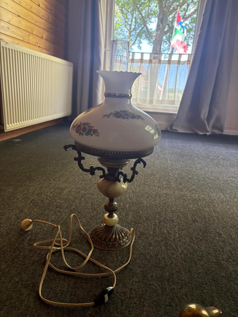 Vintage Tafellamp met Bloemmotief en Marmeren Voet, Ophalen