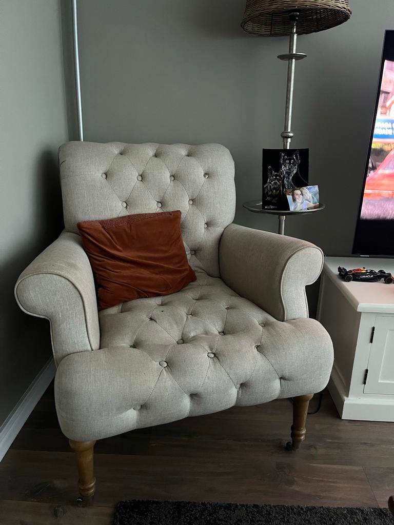 Rivièra Maison Hampton Square fauteuil, Ophalen, Gebruikt, Stof, 75 tot 100 cm