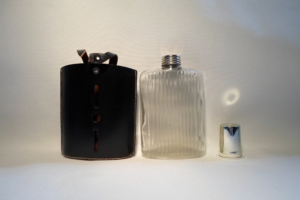 Jacht Heup Flacon Glas Leren Etui, Antiek en Kunst, Antiek | Overige Antiek, Ophalen of Verzenden