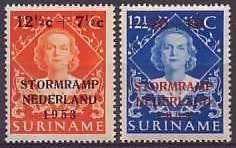 Suriname NVPH nr 295/6 postfris Watersnood 1953, Ophalen of Verzenden, Postfris