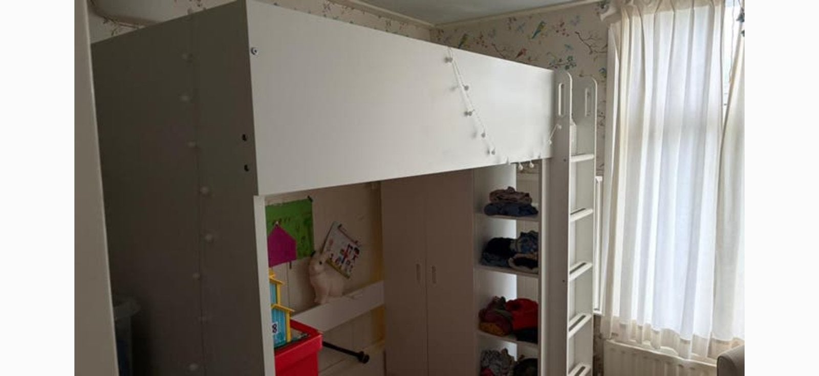 Witte hoogslaper, met kleding kast eronder., Ophalen, 85 tot 100 cm, Gebruikt, Hoogslaper of Stapelbed