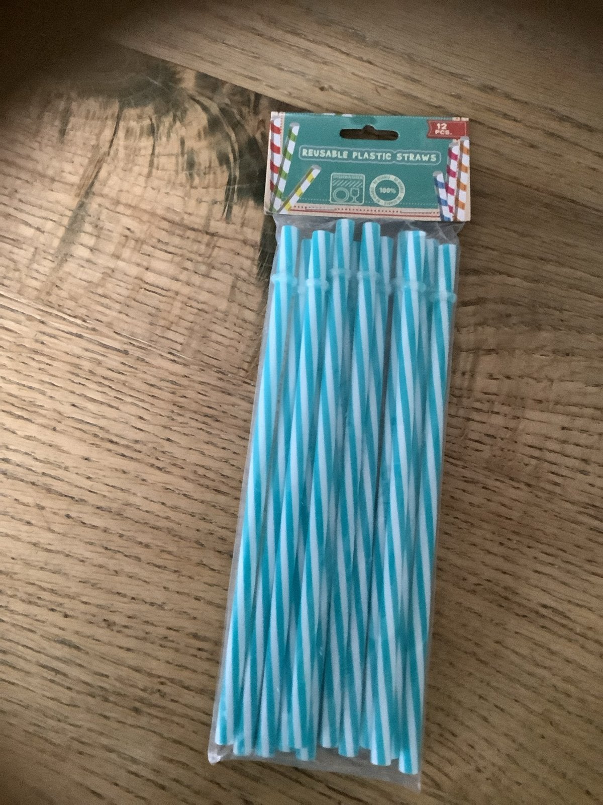 Herbruikbare plastic rietjes - 12 stuks, blauw/wit gestreept, Overige typen, Kunststof, Nieuw, Ophalen of Verzenden