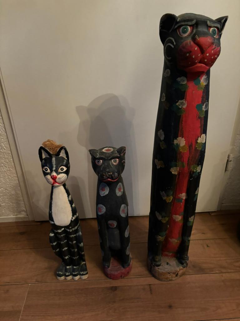 3 poezen. Hout, Antiek en Kunst, Ophalen