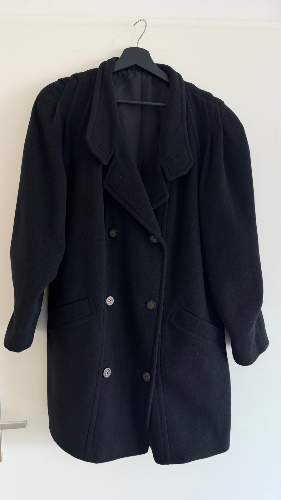 Vintage Wollen Jas met Kasjmier • Zwart Double Breasted, Verzenden, Zo goed als nieuw, Maat 42/44 (L), Zwart
