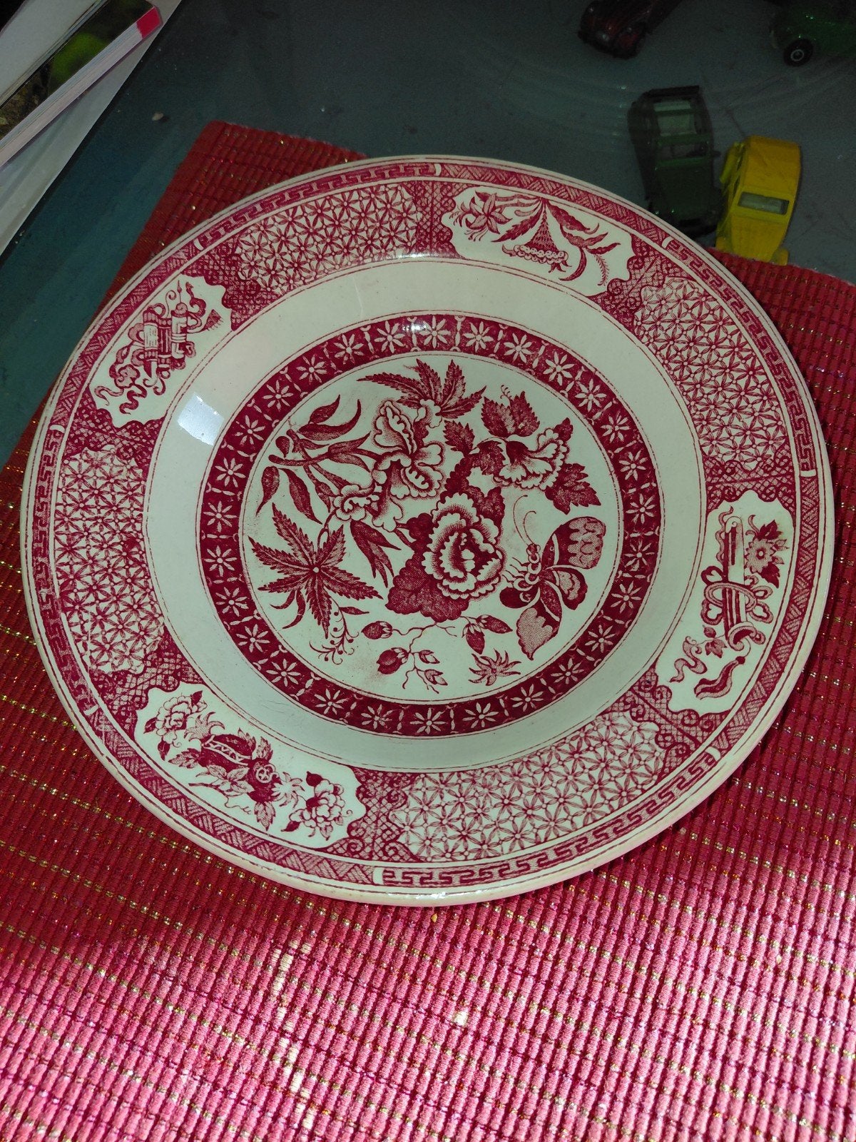 Antiek Adams Ironstone bord 22 cm - Rood/Wit decor, Antiek en Kunst, Ophalen of Verzenden