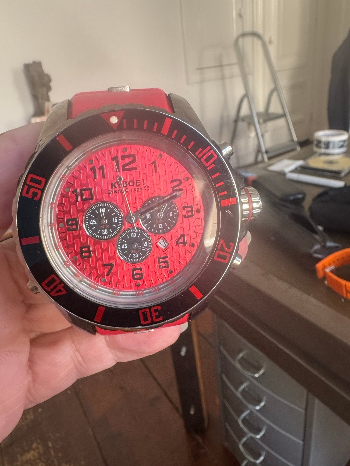 Kyboe horloge - Rood en Zilverkleurig, Gebruikt, Staal, Polshorloge, Kunststof