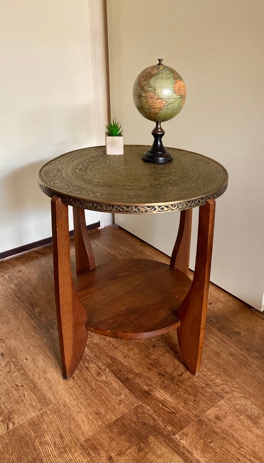 Amsterdamse School bijzettafel hout messing koperen blad., Ophalen