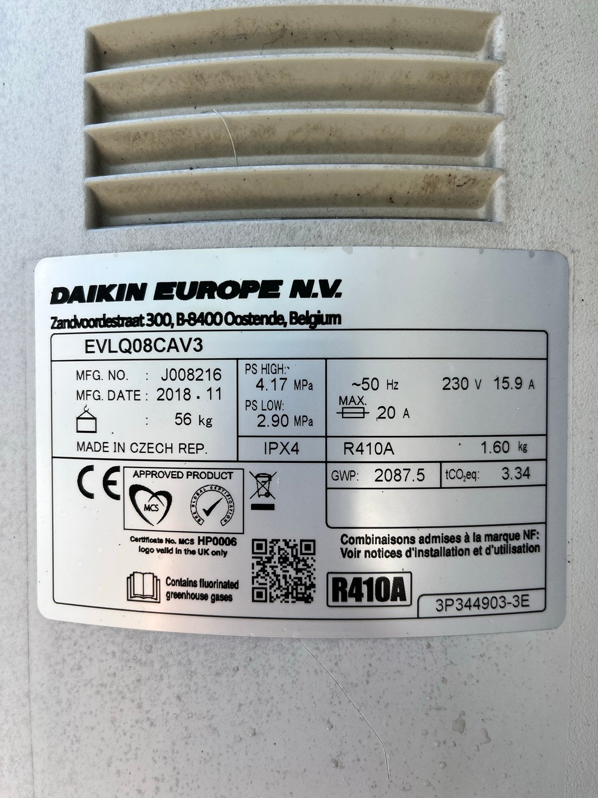 Daikin Hybride Warmtepomp EVLQ08CAV3 - 6 jaar oud, Doe-het-zelf en Verbouw, Ophalen, Gebruikt, Overige typen, 60 tot 150 cm