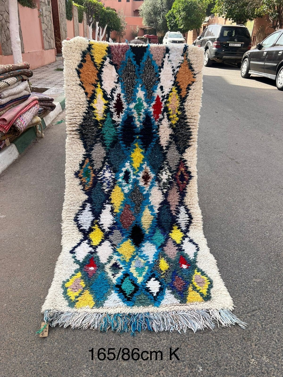 Uniek Berber vloerkleed - Handgemaakt - 165x86cm, Geel, Berber, Bohemien, Etnisch, Zo goed als nieuw, 150 tot 200 cm