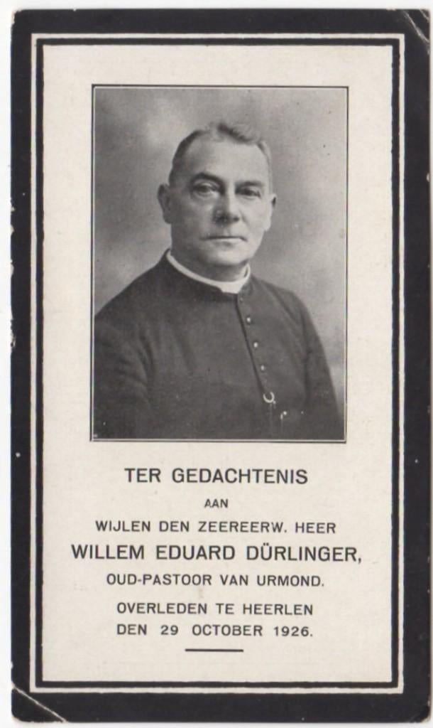 pastoor Willem E. Dürlinger 1864 Heerlerheide + 1929 Heerlen, Verzenden
