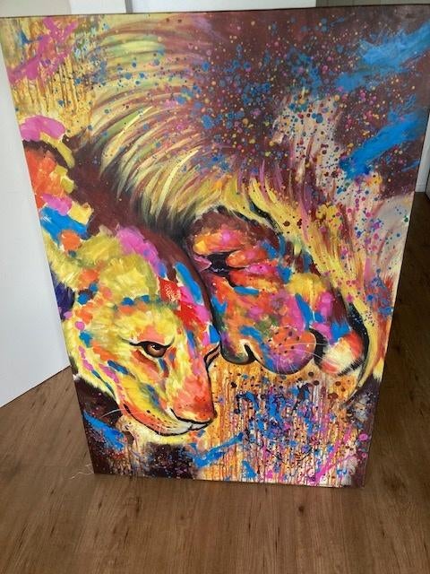 Olieverf `Lions in Love` lim.Ed., Ophalen, Schilderij, 120 cm, Meerkleurig