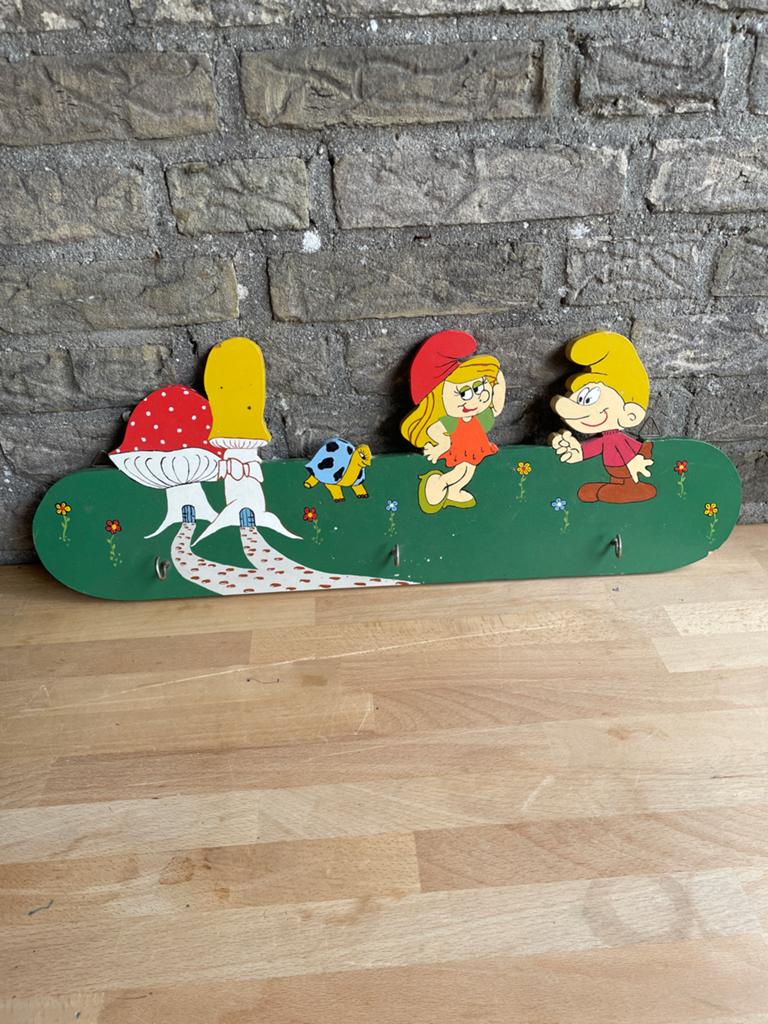 Vintage Smurfen Kinderkapstok uit de Jaren '80 met 3 Haakjes, Ophalen of Verzenden, Zo goed als nieuw
