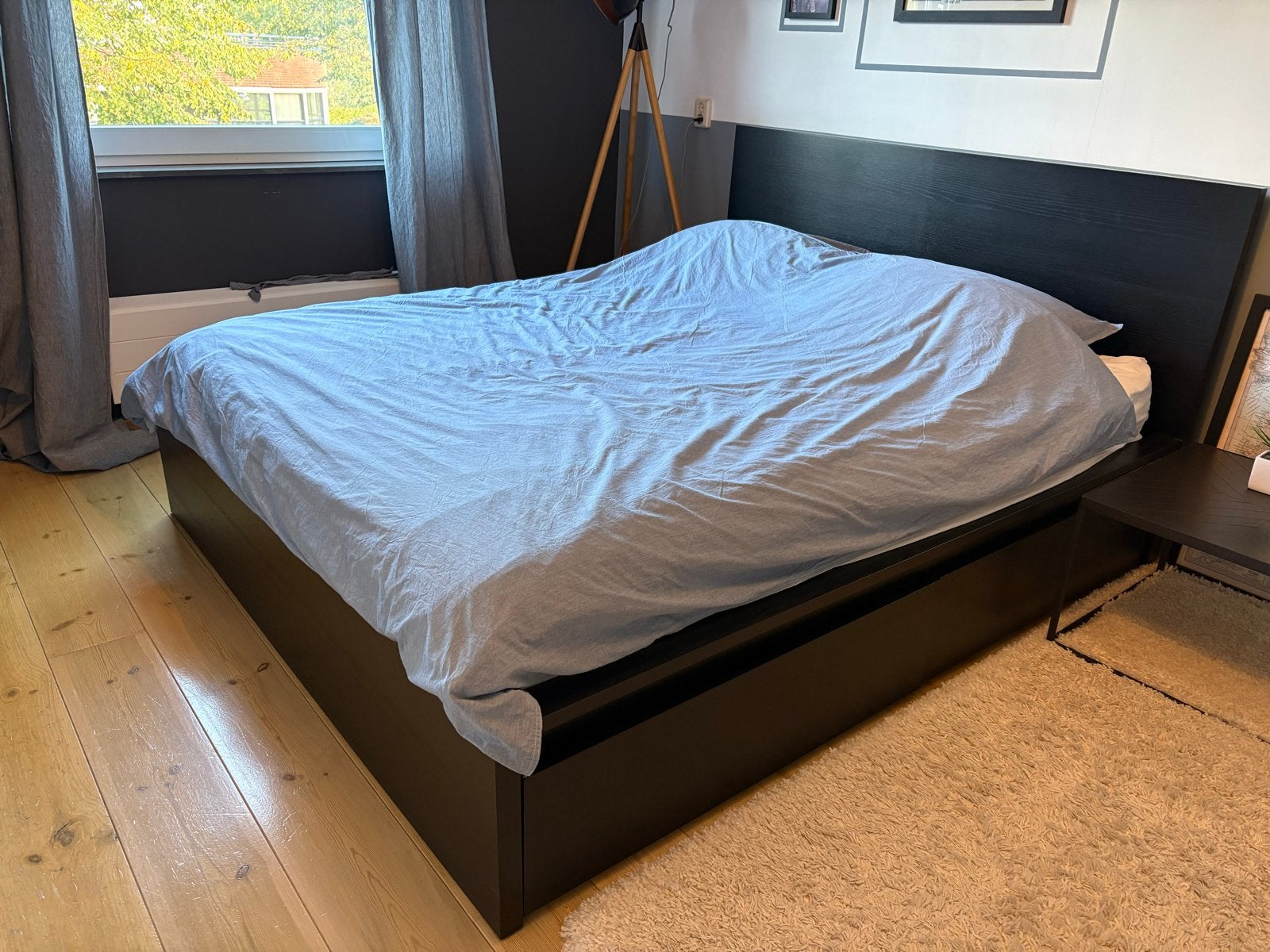IKEA houten tweepersoonsbed met 4 laden + matras (optioneel), Ophalen, Gebruikt, Zwart, Tweepersoons