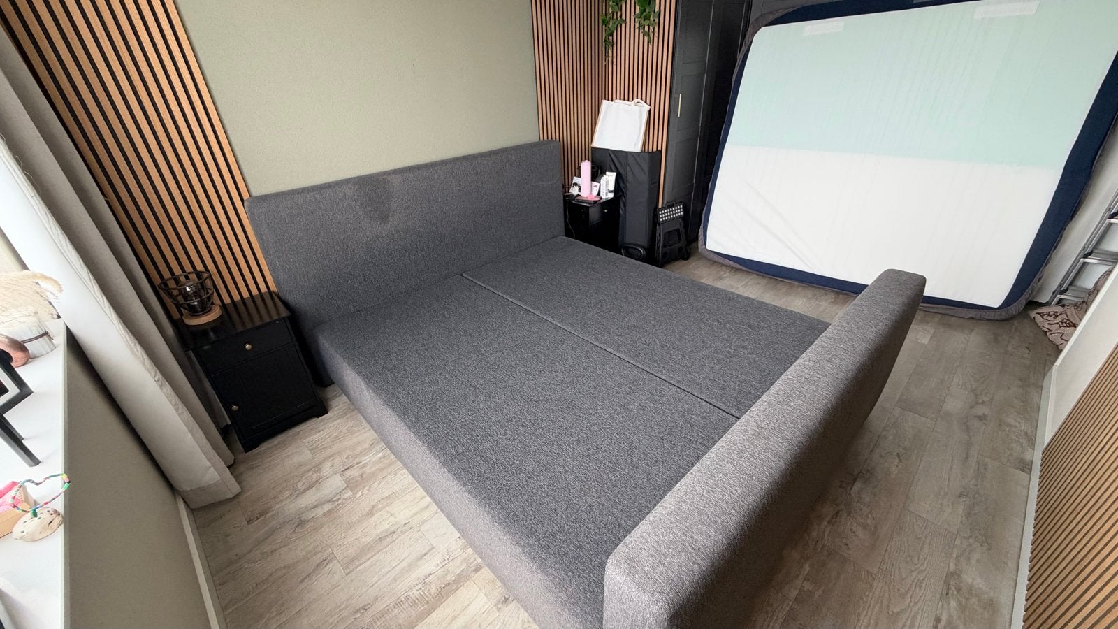 Tweepersoons boxspring grijs stof 180x200 cm
