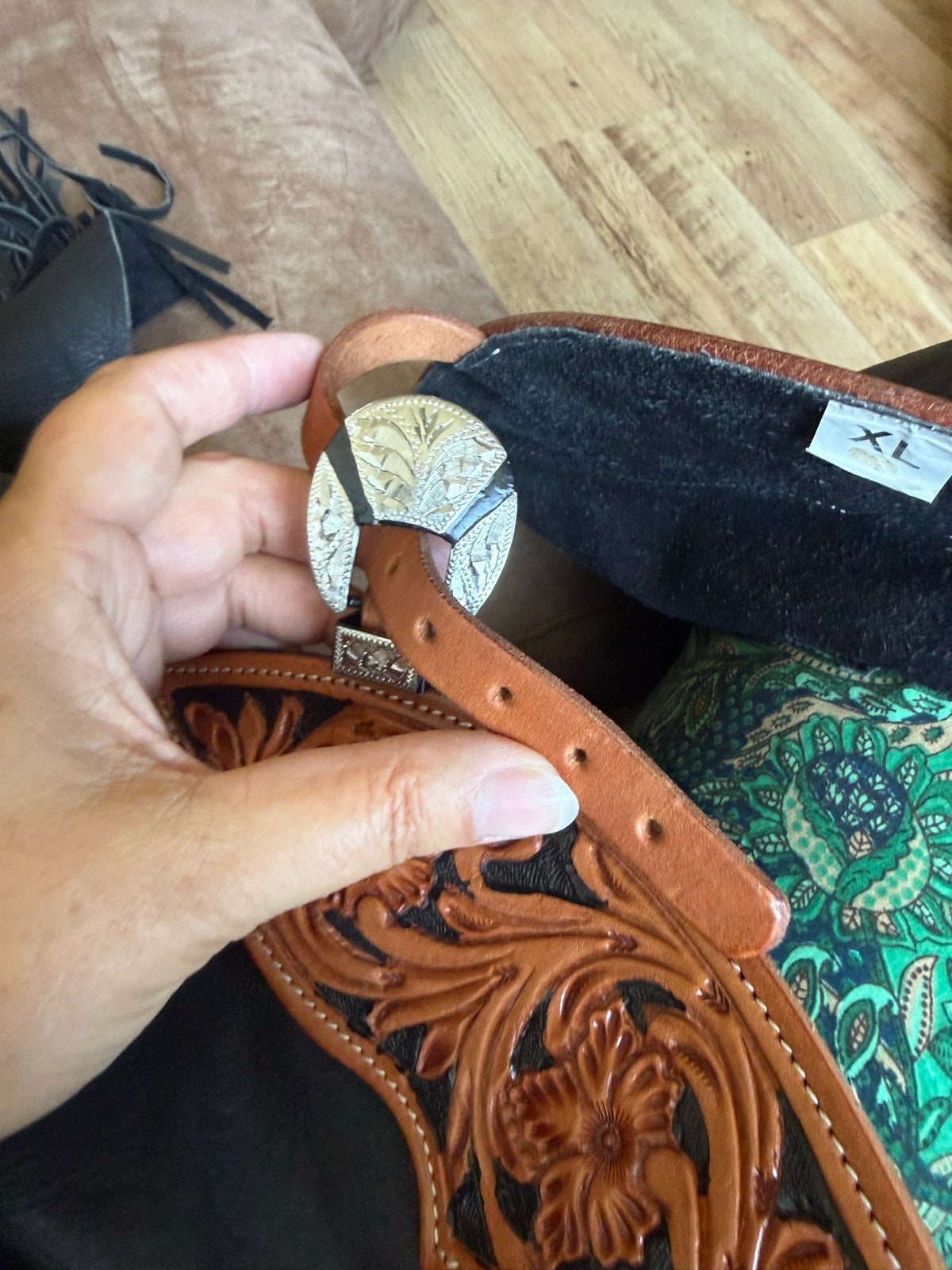 Leren Chaps met Franjes en Geborduurd Detail - Maat XL, Ophalen, Zo goed als nieuw, Schoeisel