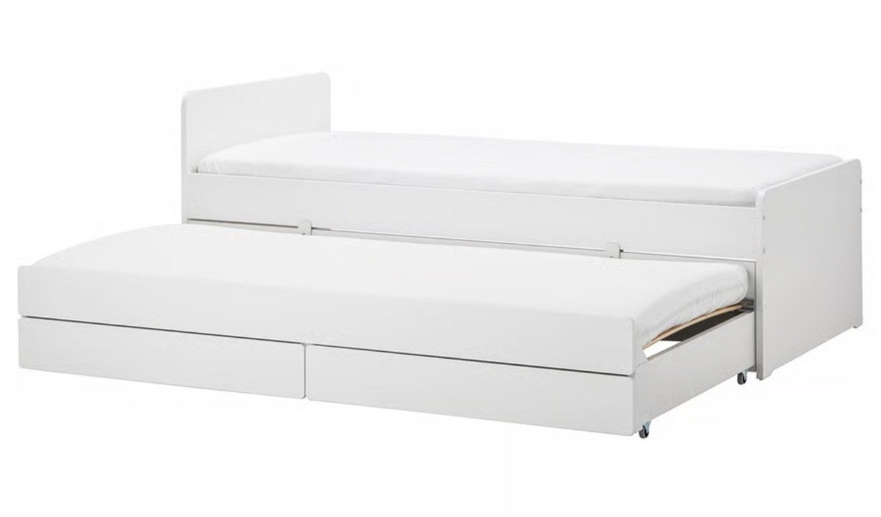 IKEA Släkt bedframe met uitschuifbed en opberglades, 85 tot 100 cm, Gebruikt, Ophalen of Verzenden, Lattenbodem