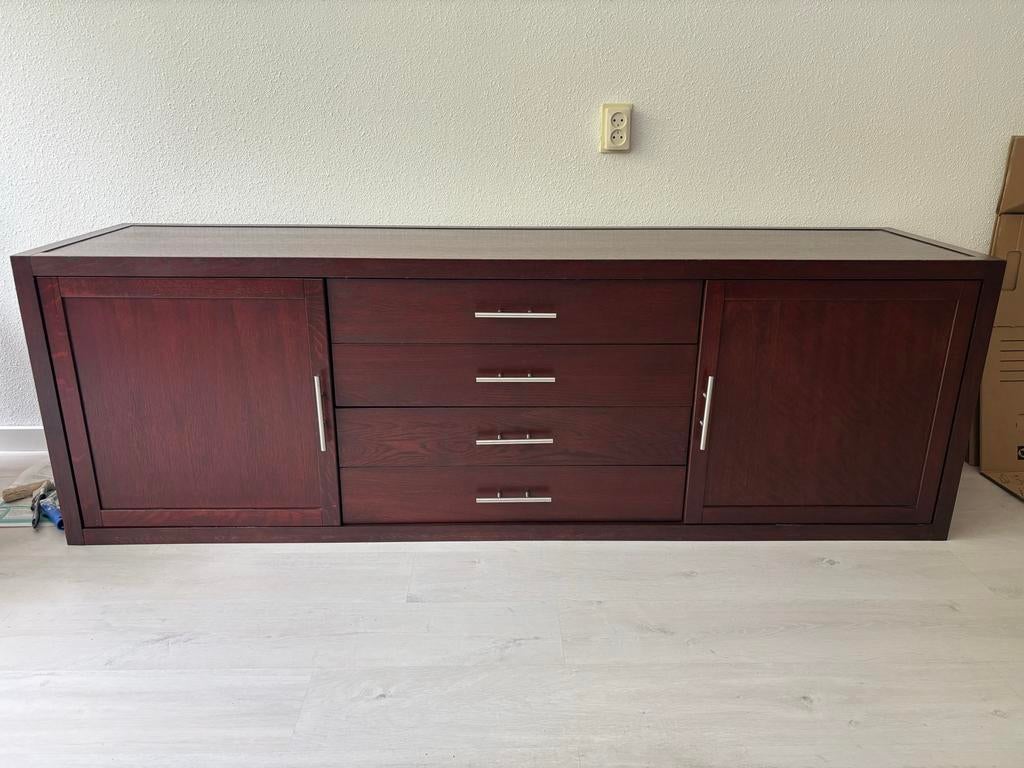 Donkerbruin dressoir met lades en deuren, Ophalen, 150 tot 200 cm, Zo goed als nieuw, Met lade(s)