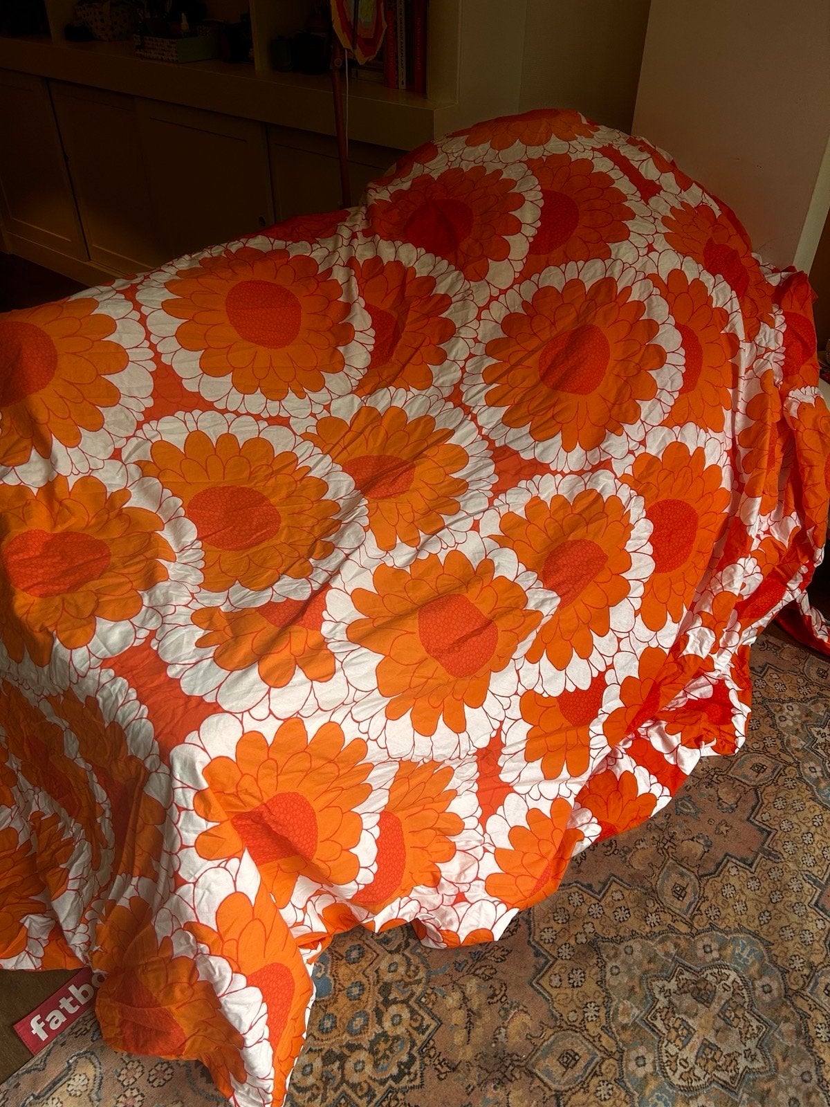 Vintage look Oranje Bloemen Dekbedovertrek - Tweepersoons, Ophalen, Gebruikt, Dekbedovertrek, Katoen
