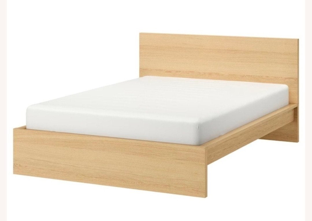 Ikea Malm ledikant berkenfineer met lattenbodems (160x200), Ophalen, Gebruikt, Beige, Tweepersoons