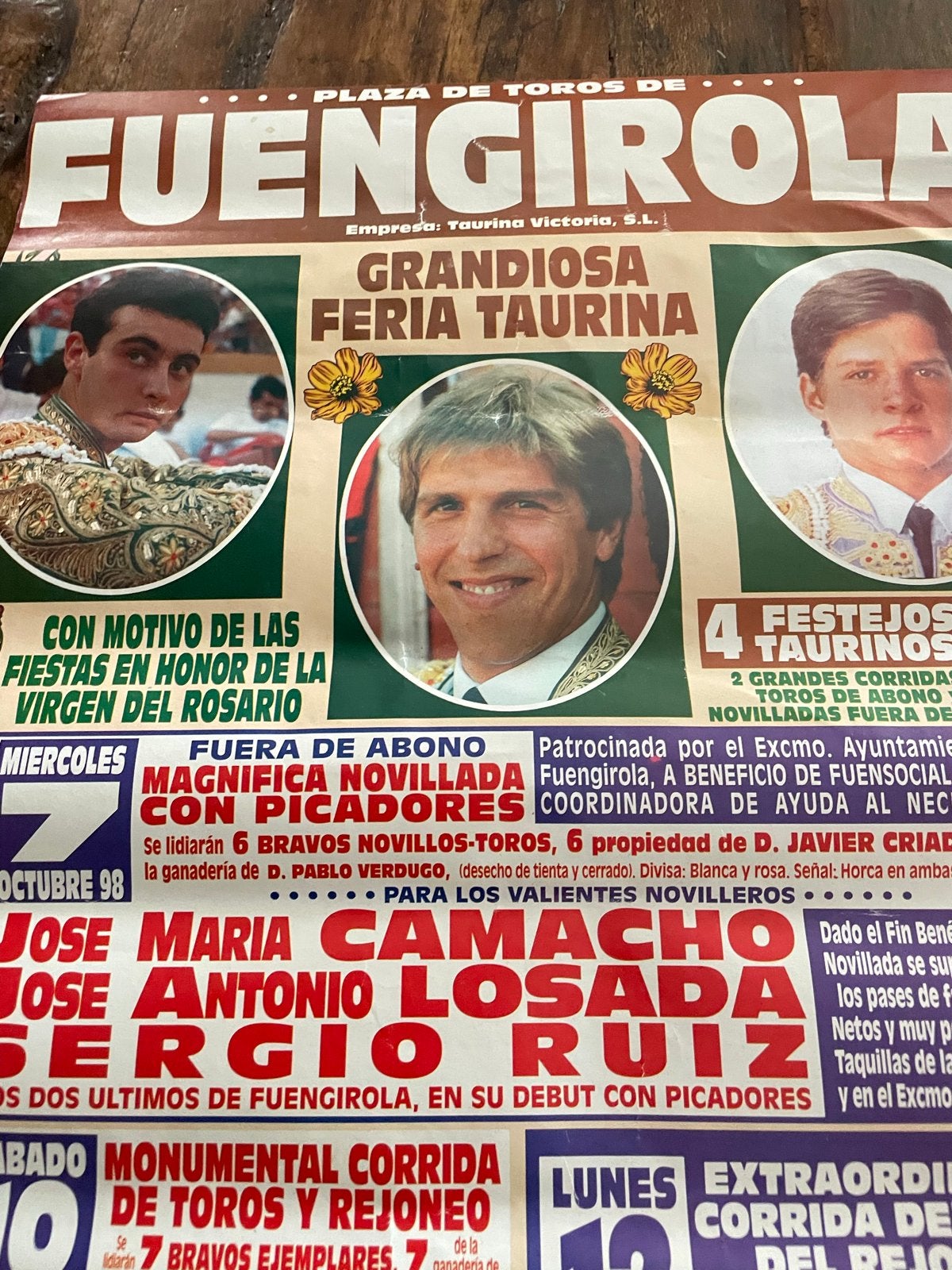 Oude Spaanse Stierenvechter Poster Fuengirola 1998, Ophalen of Verzenden, Sport, A1 t/m A3, Rechthoekig Staand