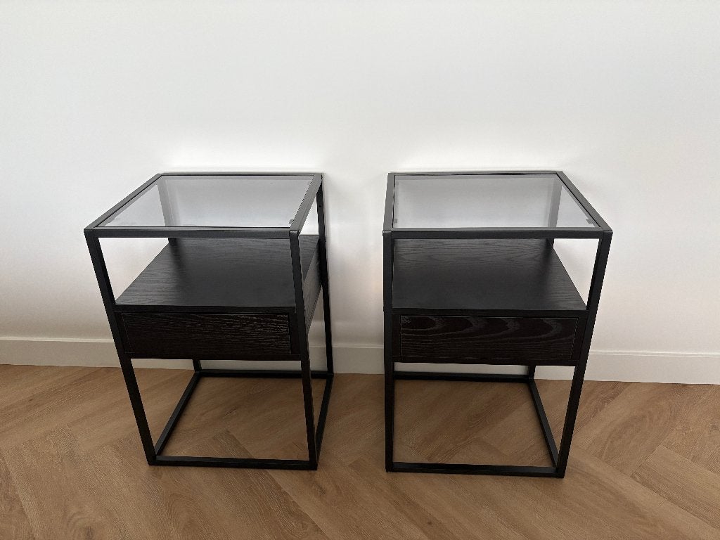 2x Rody Nachtkastje - Zwart met lade, Ophalen, Minder dan 45 cm, Metaal of Aluminium, 55 tot 70 cm