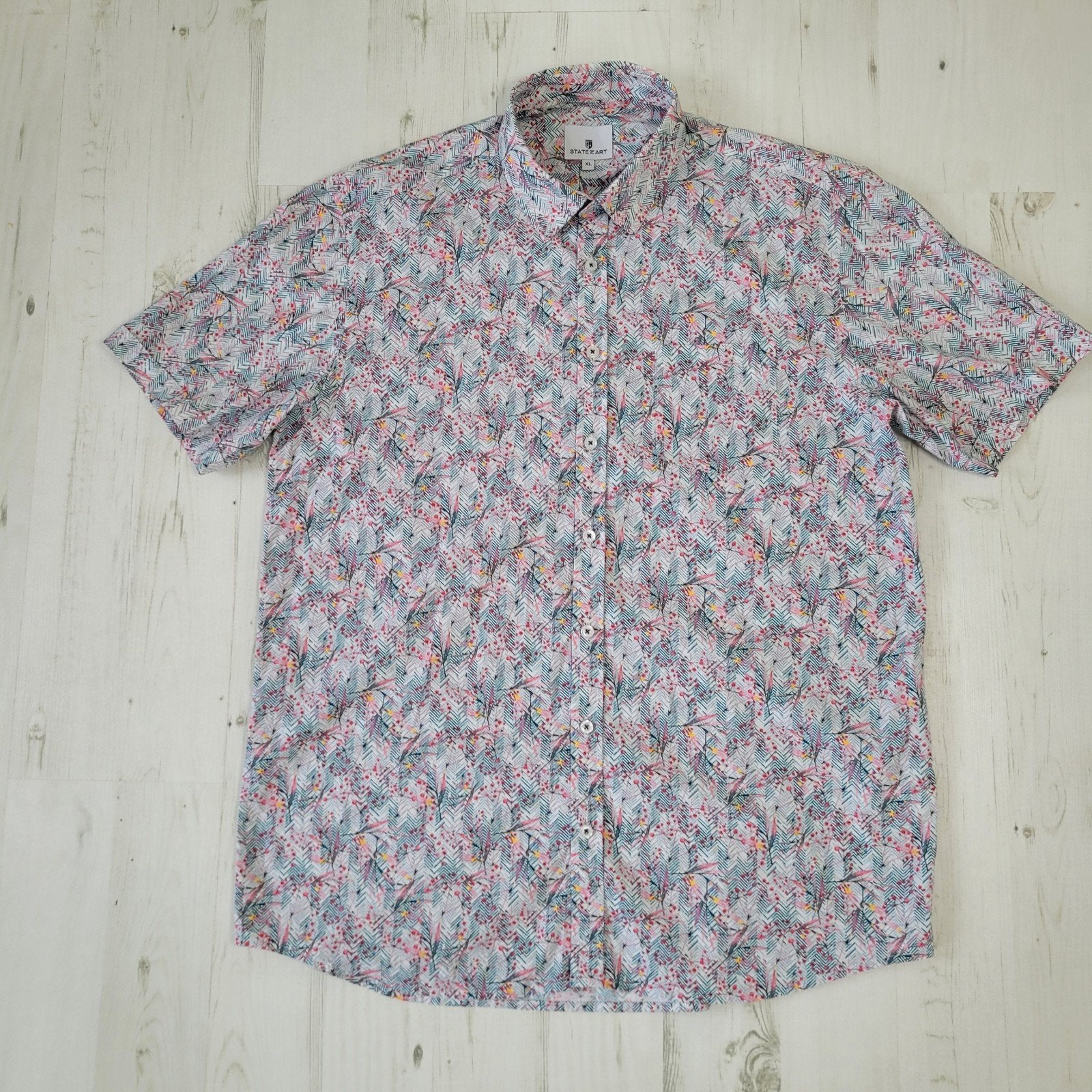 State of Art overhemd korte mouwen XL blauw roze print, State of Art, Blauw, Ophalen of Verzenden, Zo goed als nieuw