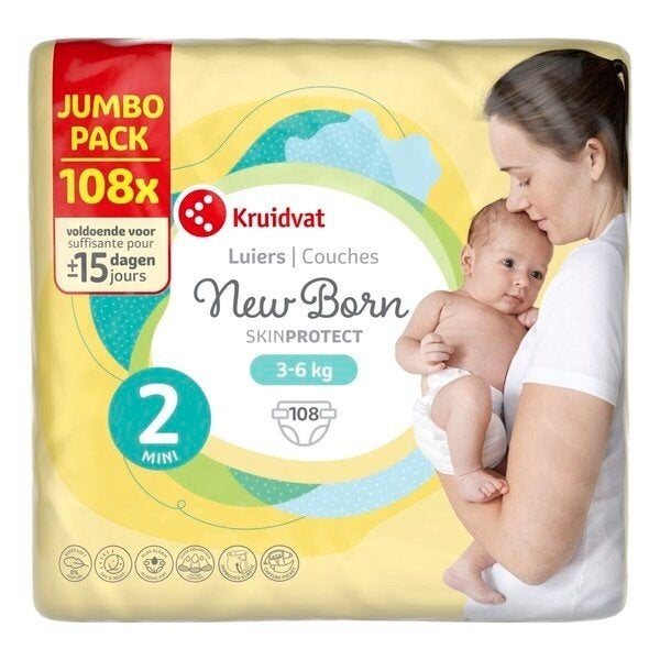 Kruidvat New Born Luiers Maat 2 (3-6 kg) - Jumbo Pack, Ophalen of Verzenden, Nieuw