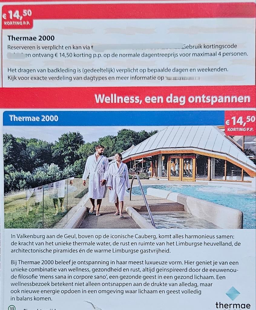 Thermae 2000 € 14,50 korting p.p.Thermae 2000 € 14,50 kortin