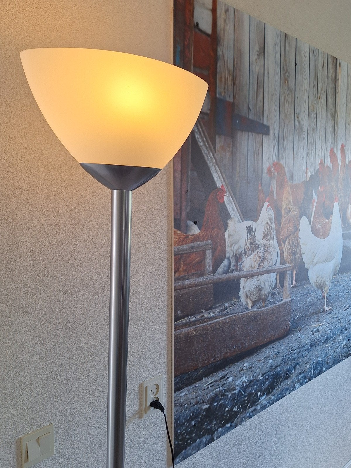 Moderne staande lamp met glazen kap, Ophalen, Gebruikt, E27 (groot), Glas
