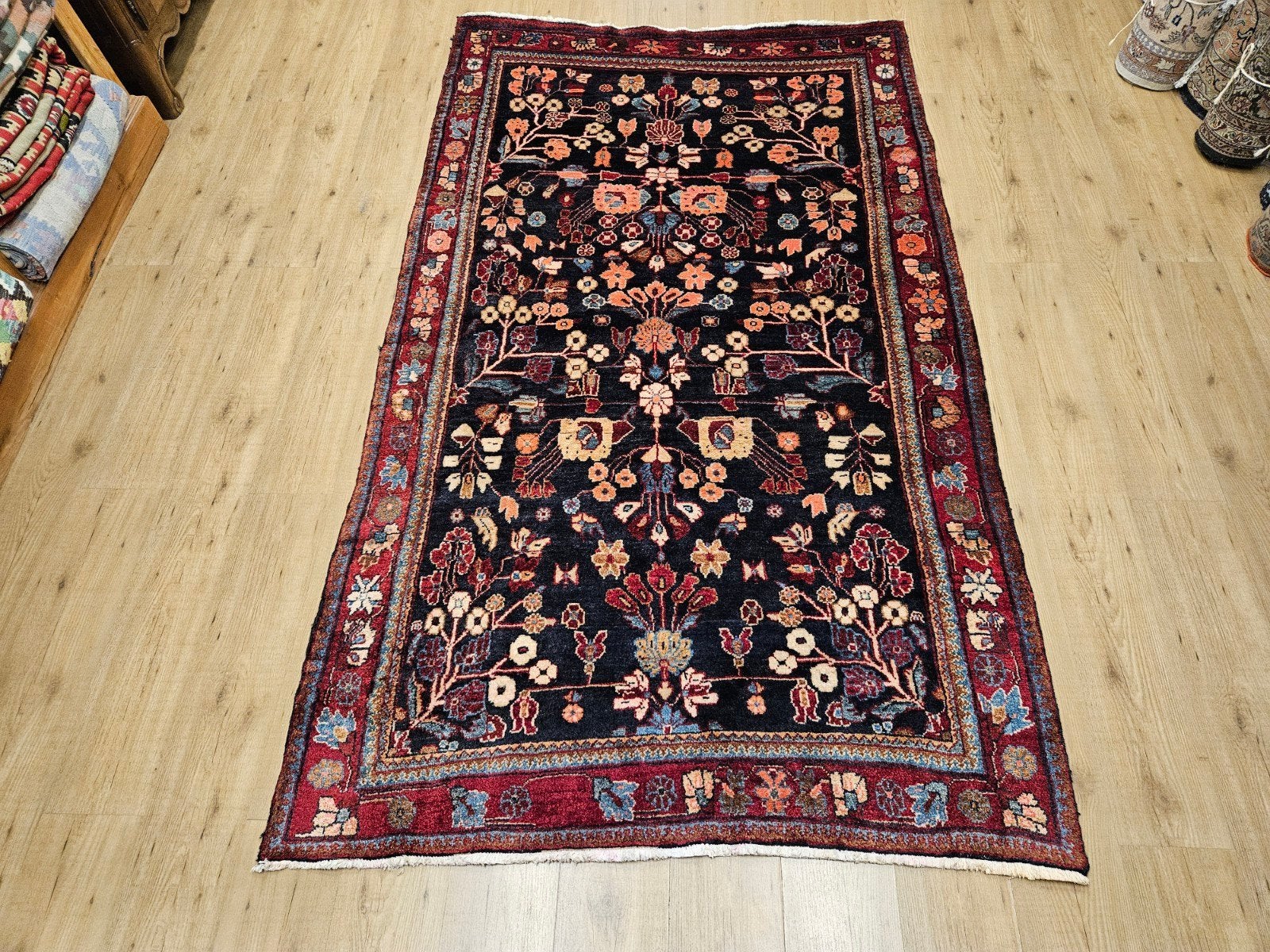 Vintage handgeknoopt perzisch tapijt hamadan 248x144, Info@SlatsAntiek.nl, Tweedehands, 100 tot 150 cm, Perzisch