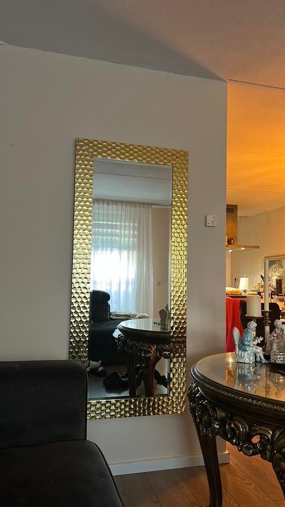 Gouden  grote spiegel, Huis en Inrichting, Woonaccessoires | Spiegels, Ophalen, Zo goed als nieuw, 150 tot 200 cm, Rechthoekig