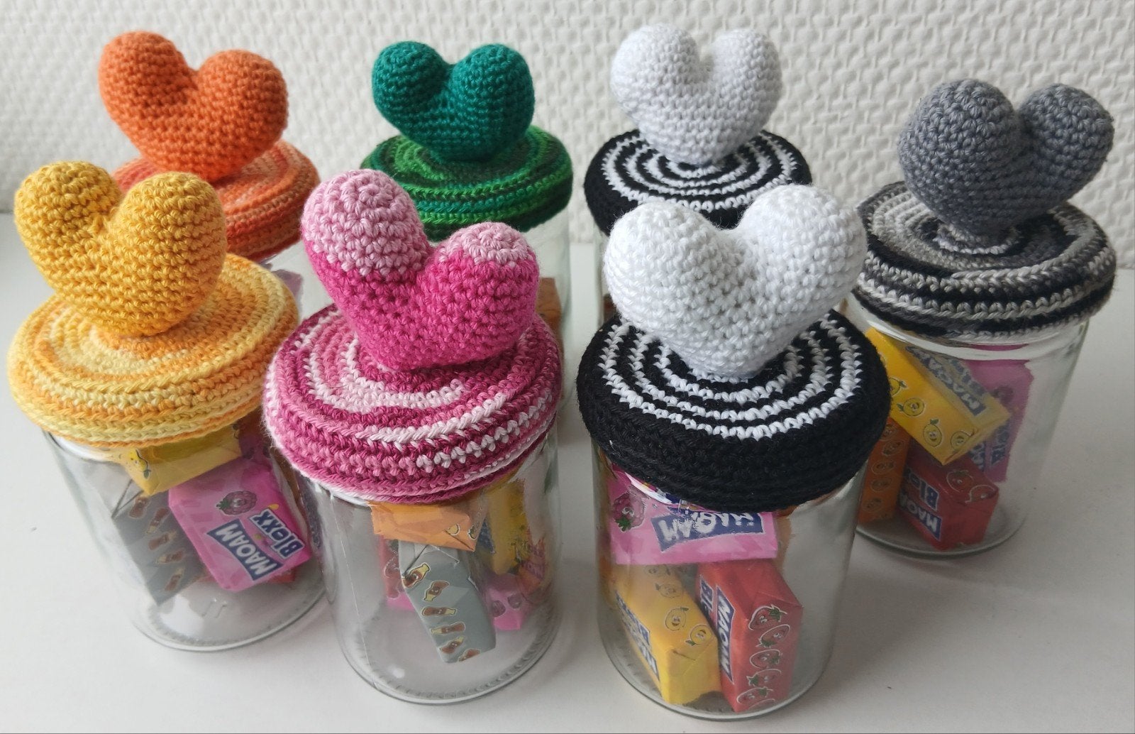 Gondas Creaties glazen potje Lief Hartje + snoepjes. Cadeau, Ophalen of Verzenden, Nieuw