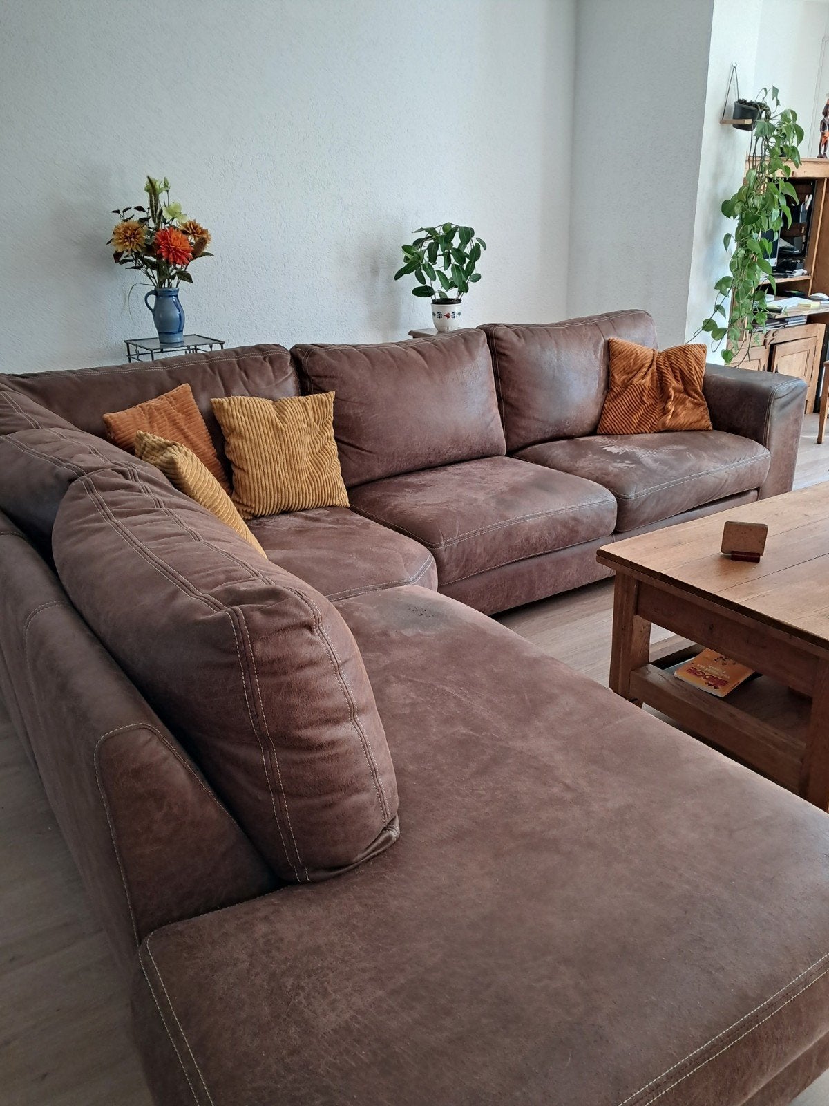 Comfortabele Inhouse hoekbankstel - 252 x 297 cm, Ophalen, Gebruikt, Leer, Modern