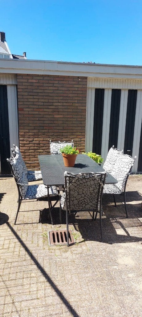 Fraaie tuin set, 6 persoons met bijpassende kussens., Ophalen, Gebruikt, 6 zitplaatsen, Aluminium