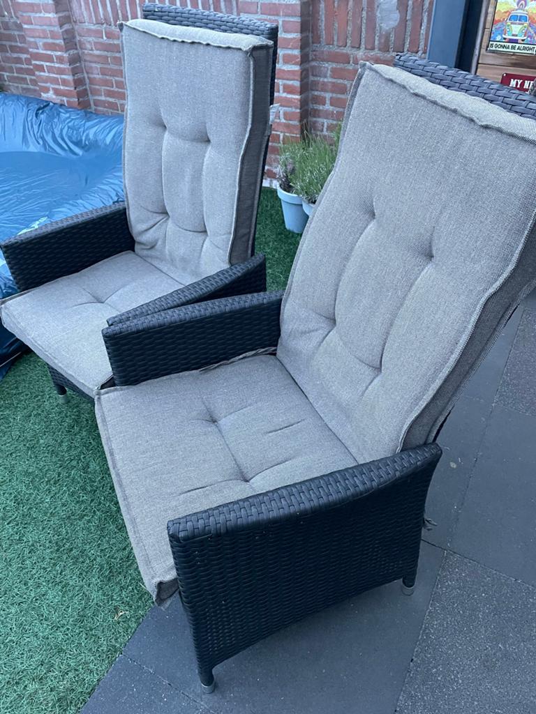 4 verstelbare tuinstoelen met kussens - Pure Collection, Tuin en Terras, Ophalen, Gebruikt, Wicker, Verstelbaar
