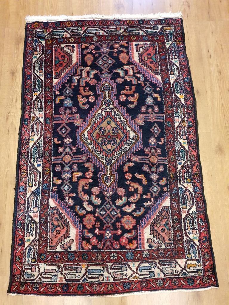 Vintage handgeknoopt perzisch tapijt hamadan 153x95, Info@SlatsAntiek.nl, Tweedehands, Perzisch, 150 tot 200 cm