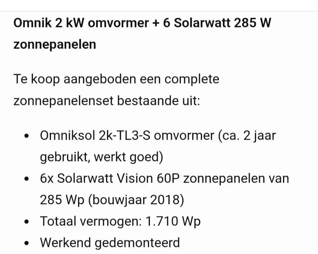 Omvormer + panelen, Ophalen, Gebruikt, Compleet systeem