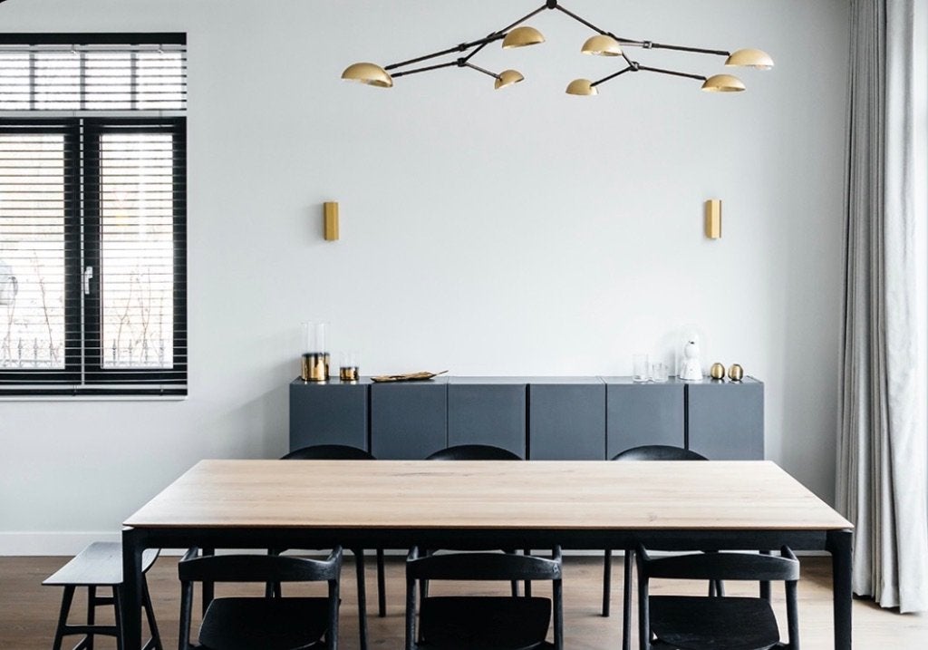 Moderne design hanglamp met 8 lichtpunten, Huis en Inrichting, Lampen | Hanglampen, Ophalen, 50 tot 75 cm, Zo goed als nieuw, Metaal