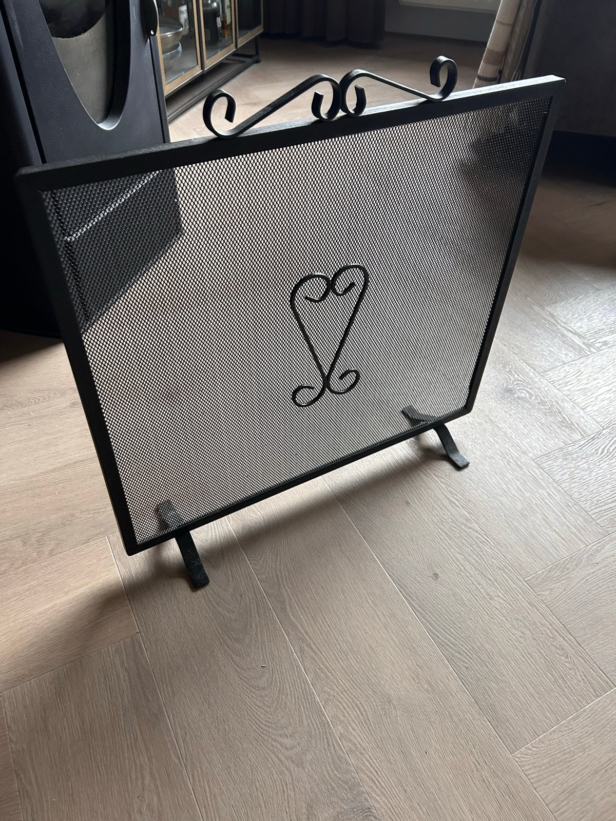 Decoratief Haardscherm met Hartmotief - Zwart Metaal, Ophalen, Gebruikt, Vrijstaande haard, Overige soorten