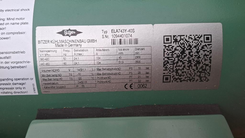 BITZER ELA 743Y 40 S scroll compressor voor koelingen NIEUW, Ophalen, Zonder vriesvak, 200 liter of meer, .