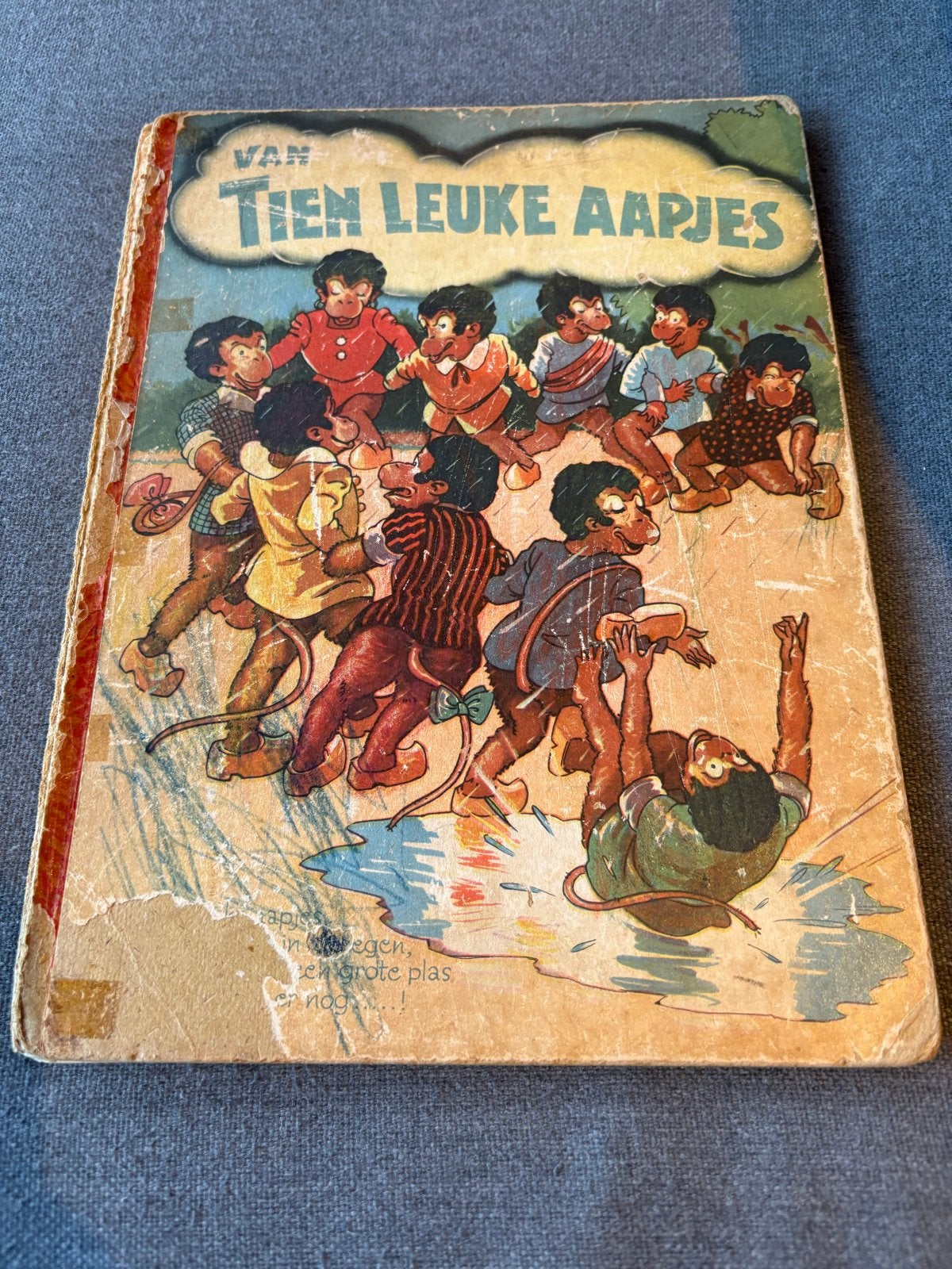 Vintage kinderboek: Van Tien Leuke Aapjes, Boeken, Ophalen of Verzenden, Gelezen, Sprookjes