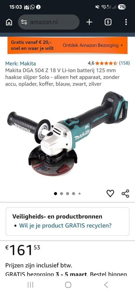 Makita DGA504Z 18V Accu Haakse Slijper 125mm, Ophalen, Gebruikt