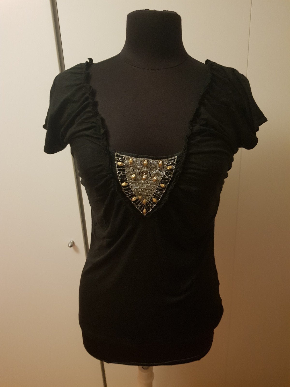 Zwarte Steps top met kraalversiering en diepe rug - maat XL, Zwart, Maat 46/48 (XL) of groter, Ophalen of Verzenden, Korte mouw