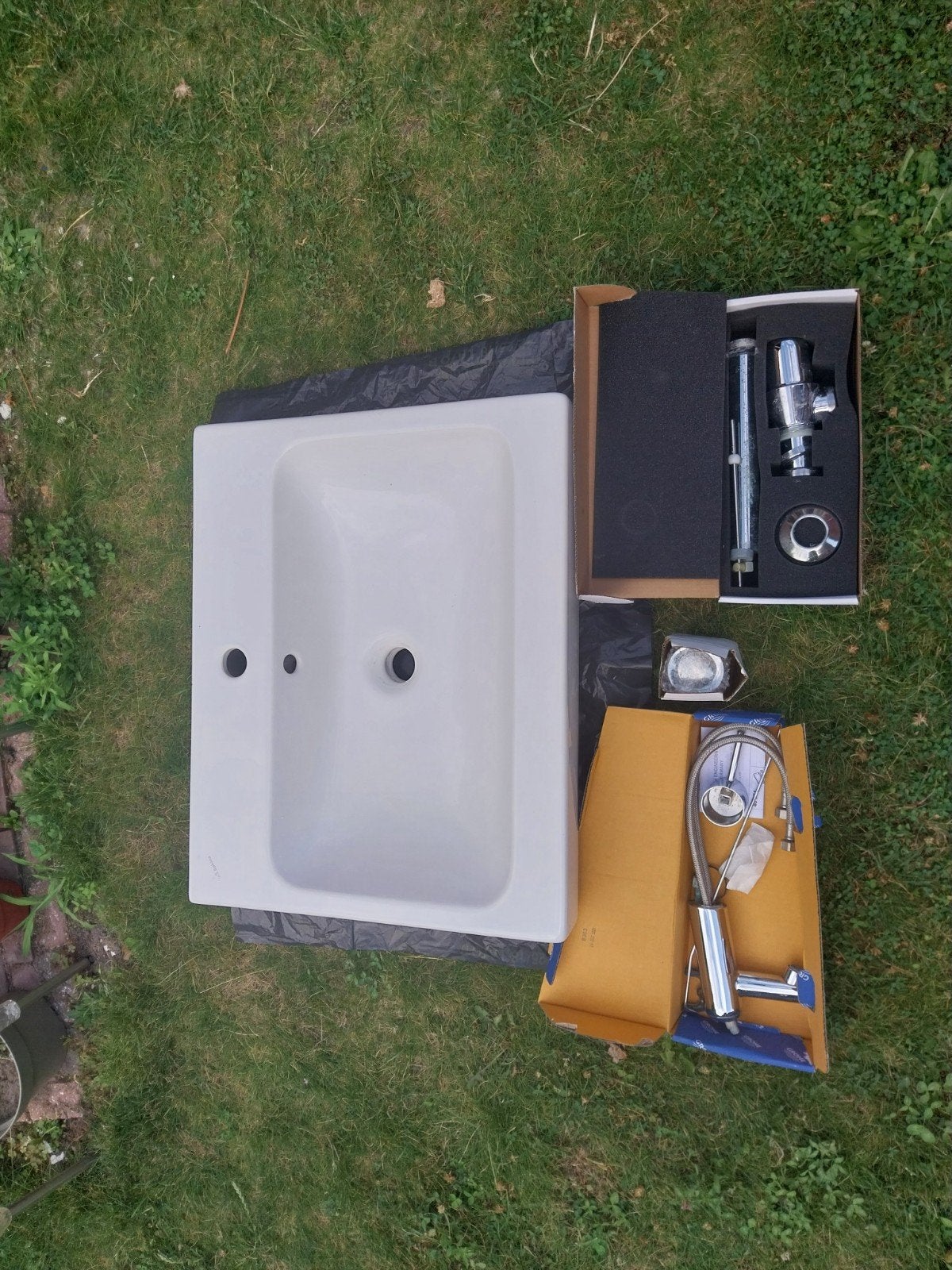 Sphinx wastafel met Grohe kraan en sifon, Ophalen, Gebruikt, Chroom, Wastafel