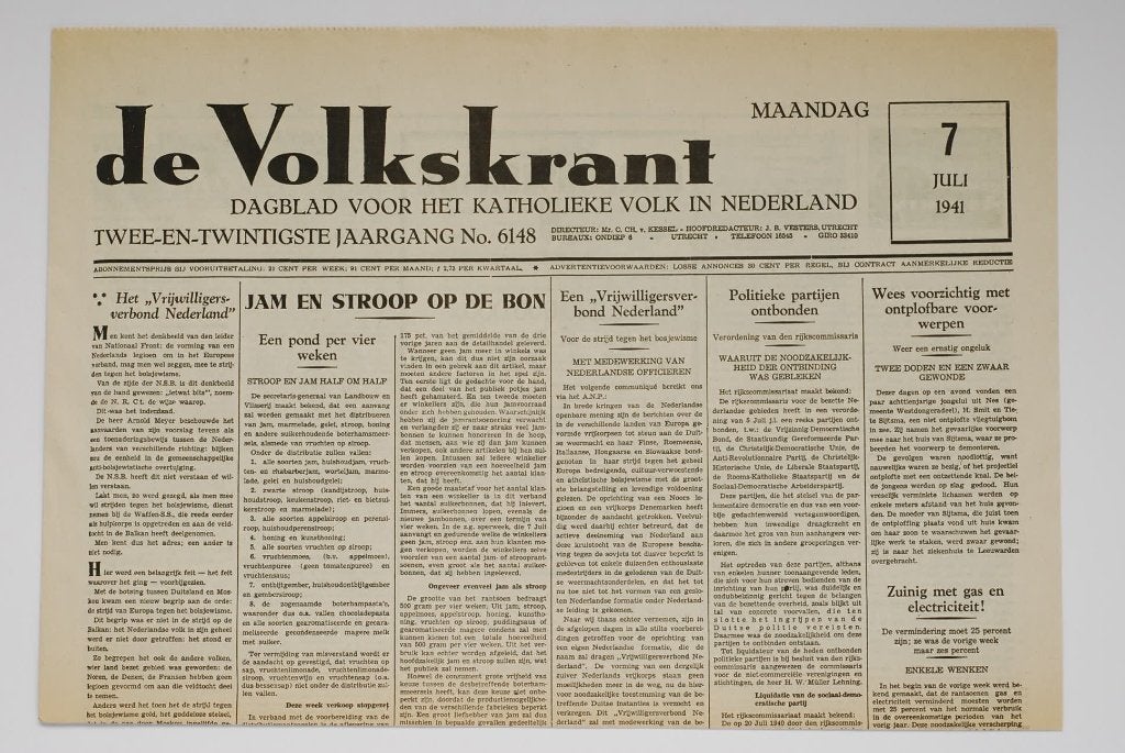 Krant WOII De Volkskrant 7 Juli 1941 Heruitgave, Zo goed als nieuw, Verzenden, Amsterdam, Overige soorten