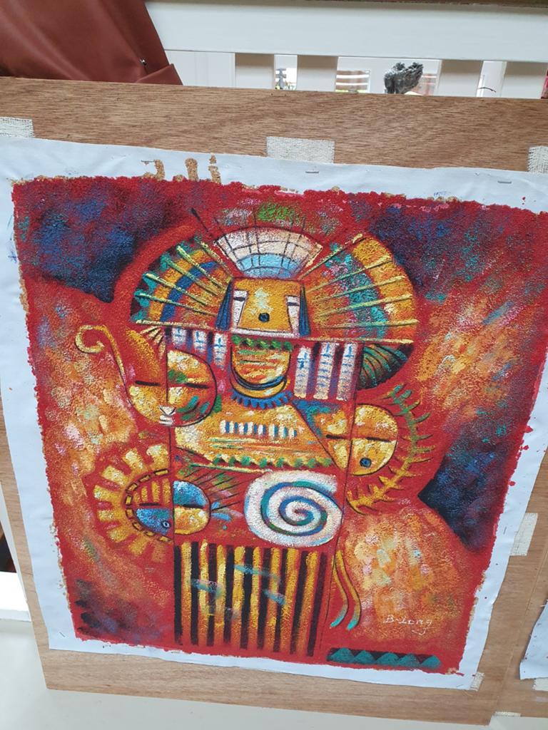 Gesigneerd Kunstwerk: Abstracte Figuur, 50x62 cm, Antiek en Kunst, Kunst | Schilderijen | Modern, Ophalen of Verzenden