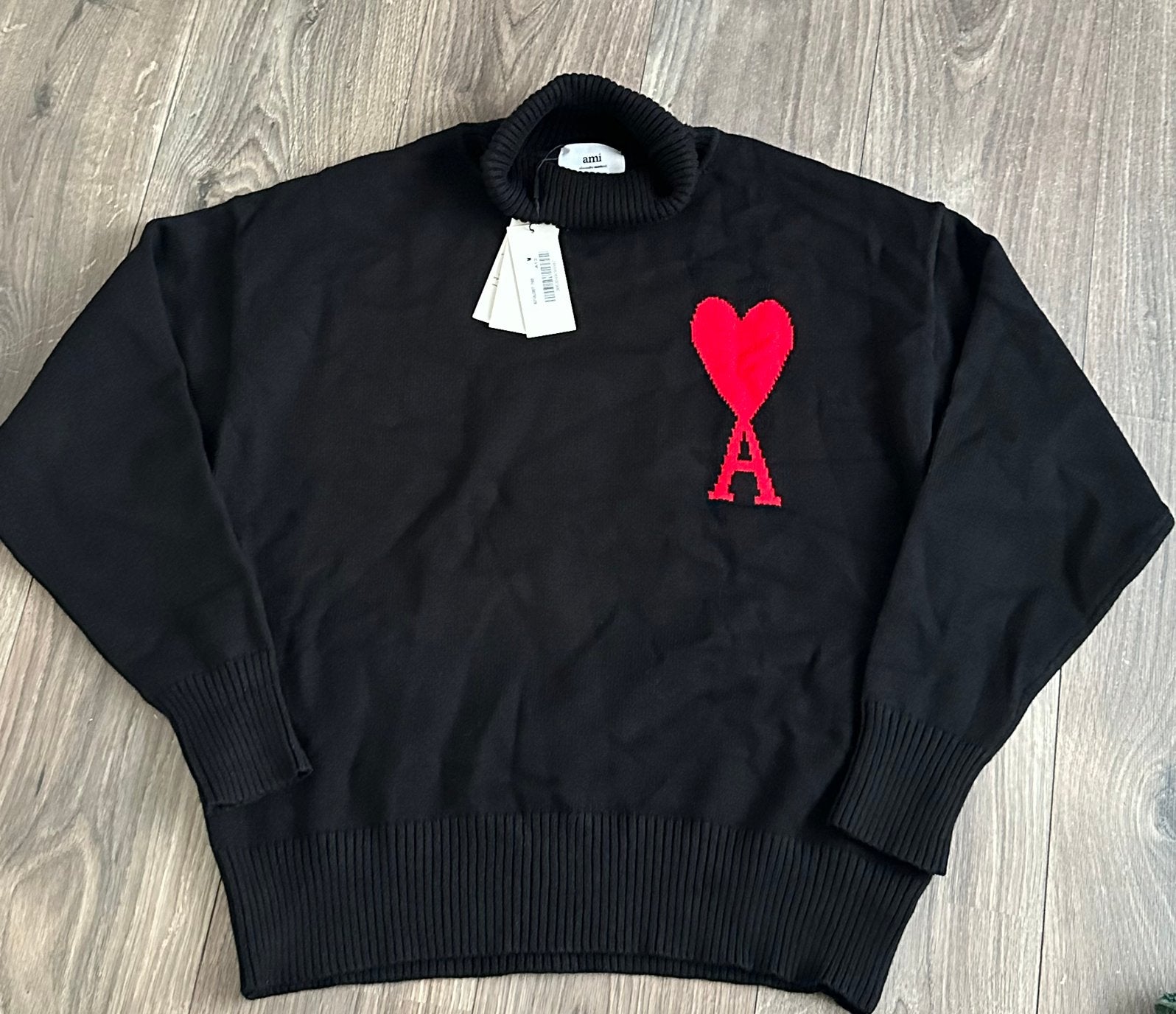 AMI Paris Ami de Coeur Black Turtleneck Sweater Size M, Ophalen of Verzenden, Zo goed als nieuw, Zwart