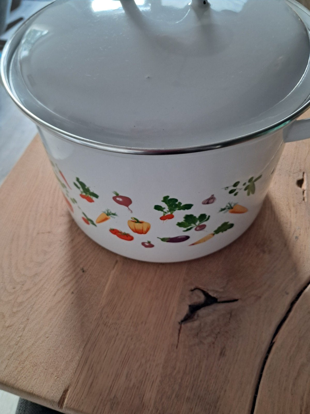 Emaille kookpan met groenteprint en deksel, Ophalen, Met deksel, Zo goed als nieuw, Kookpan
