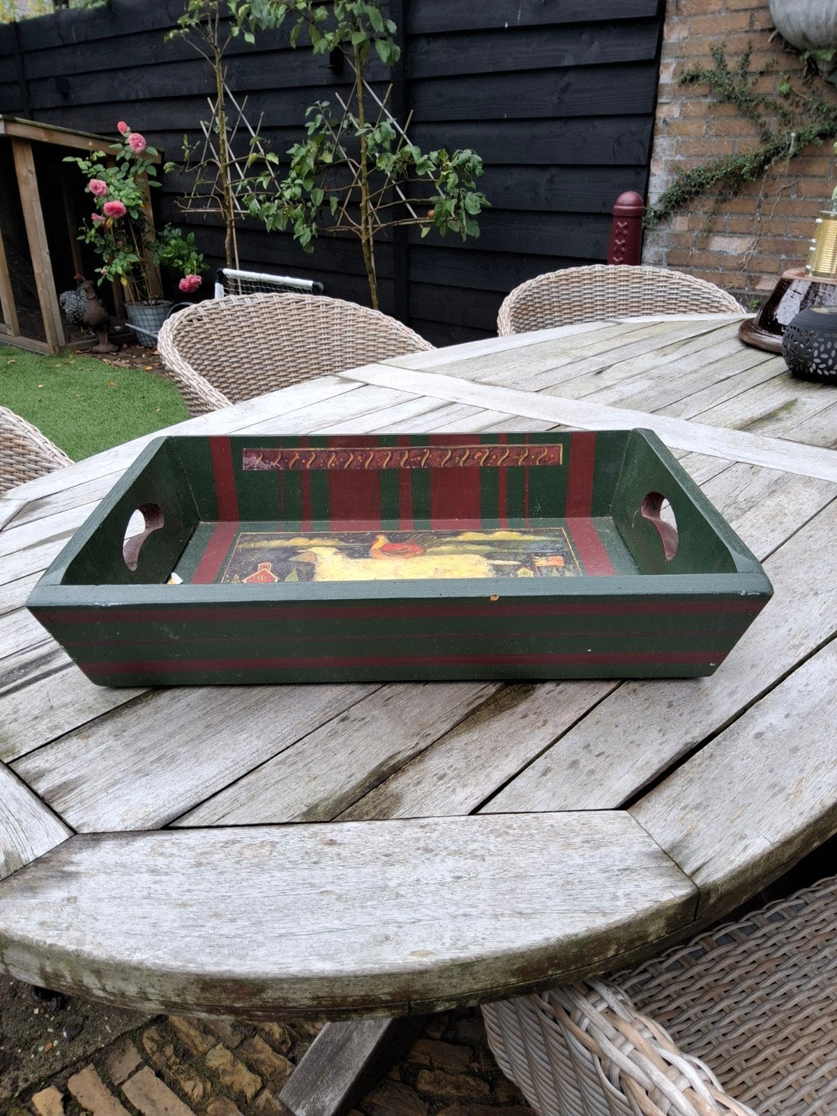 Decoratieve houten mangelbak met boerderijtafereel, Ophalen of Verzenden